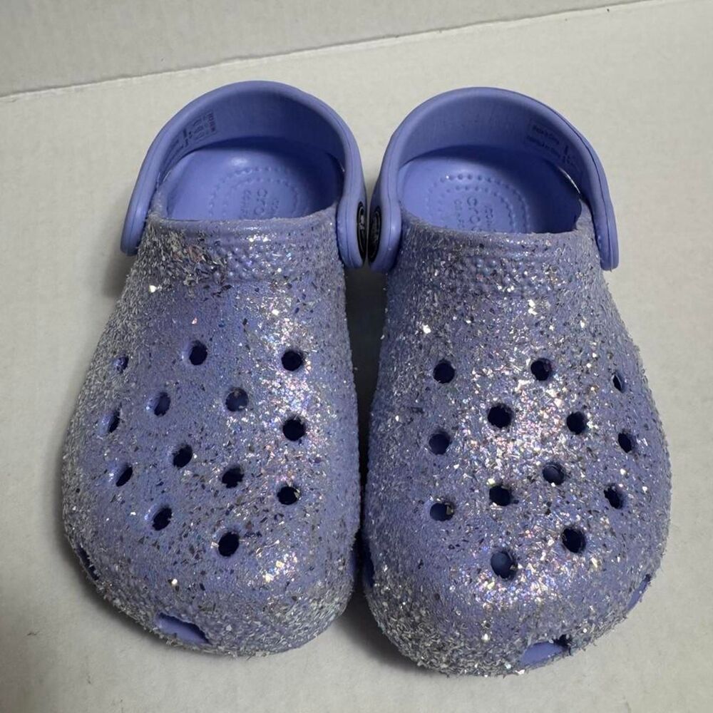 Crocs Kids Classic Glitter Purple and Blue Clogs Moon Jelly size C8